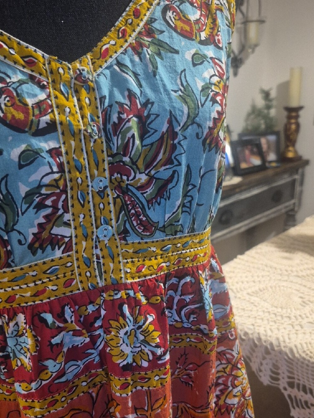 Sundance Floral Tiered Maxi Dress in Orange and Blue - Picture 2 of 14